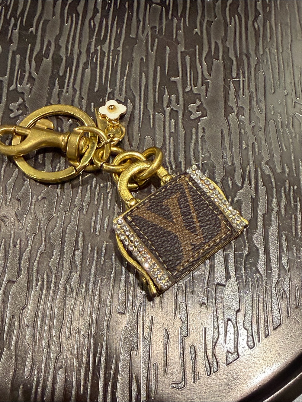 Luxury-Inspired Brown Monogram Mini Purse Keychain - Gold Hardware